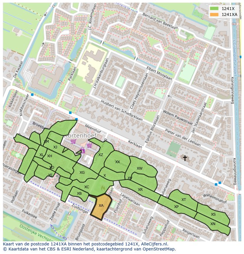 Afbeelding van het postcodegebied 1241 XA op de kaart.