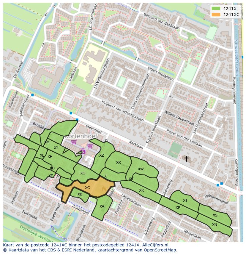 Afbeelding van het postcodegebied 1241 XC op de kaart.