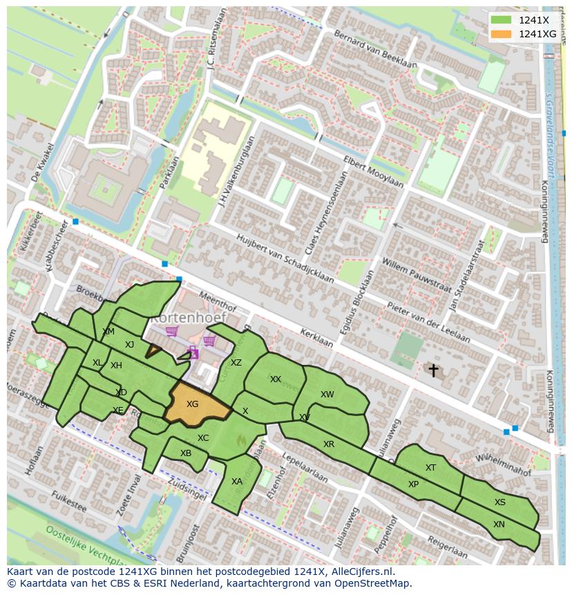 Afbeelding van het postcodegebied 1241 XG op de kaart.