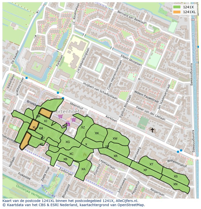 Afbeelding van het postcodegebied 1241 XL op de kaart.