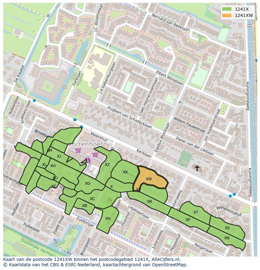 Afbeelding van het postcodegebied 1241 XW op de kaart.