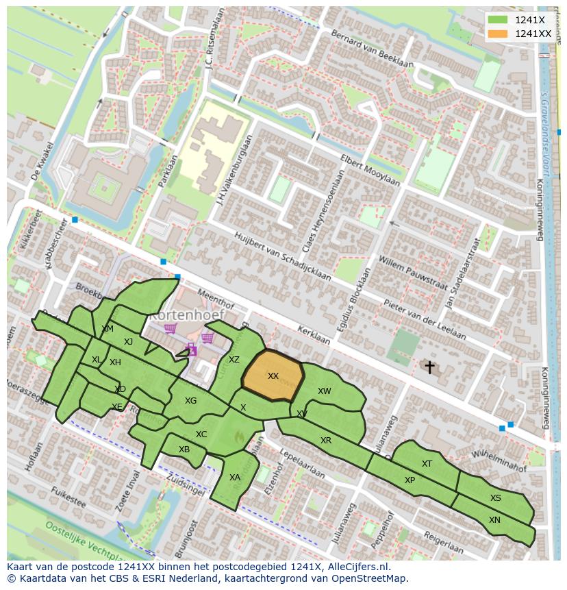 Afbeelding van het postcodegebied 1241 XX op de kaart.