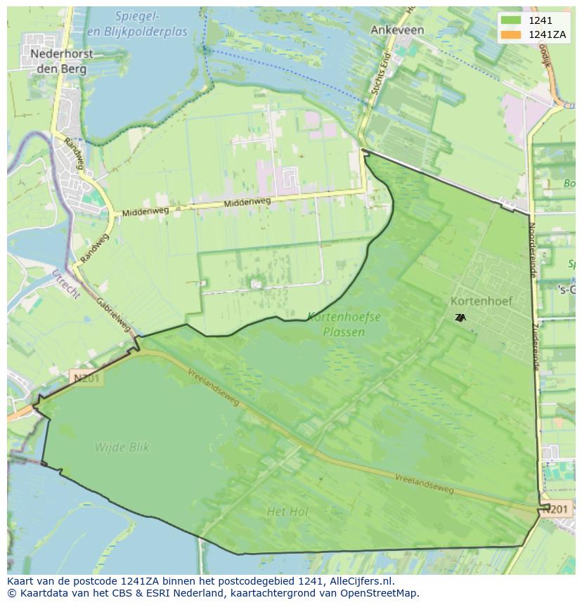 Afbeelding van het postcodegebied 1241 ZA op de kaart.