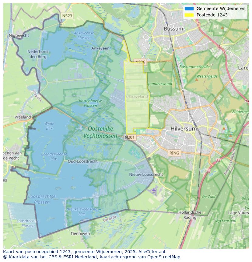 Afbeelding van het postcodegebied 1243 op de kaart.