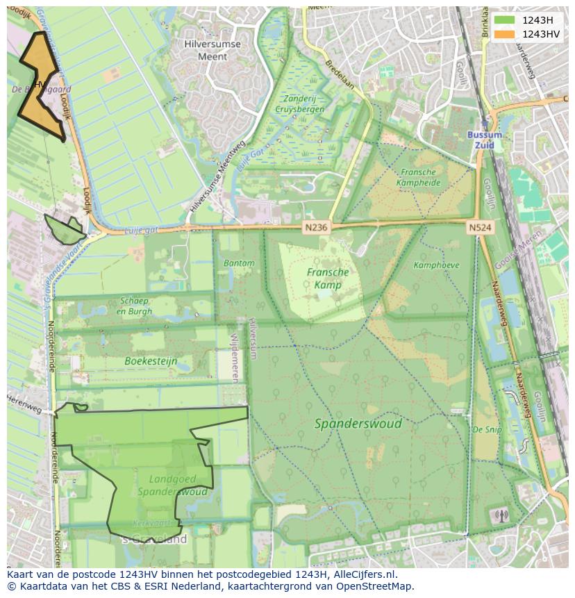 Afbeelding van het postcodegebied 1243 HV op de kaart.