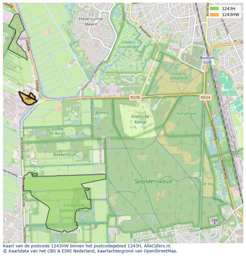 Afbeelding van het postcodegebied 1243 HW op de kaart.