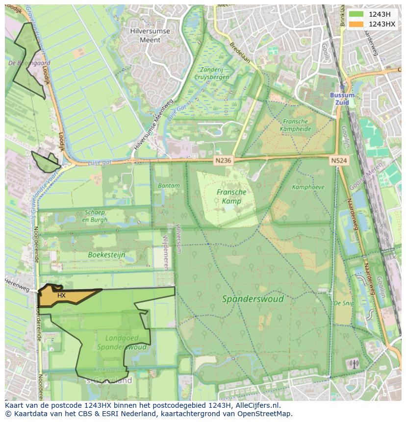 Afbeelding van het postcodegebied 1243 HX op de kaart.