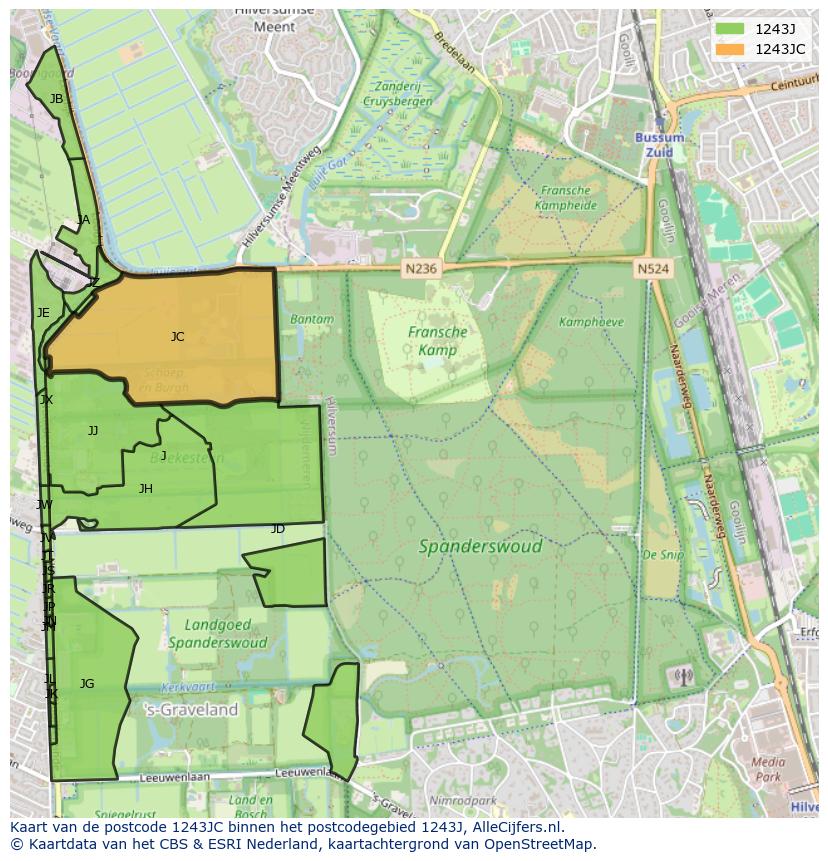 Afbeelding van het postcodegebied 1243 JC op de kaart.