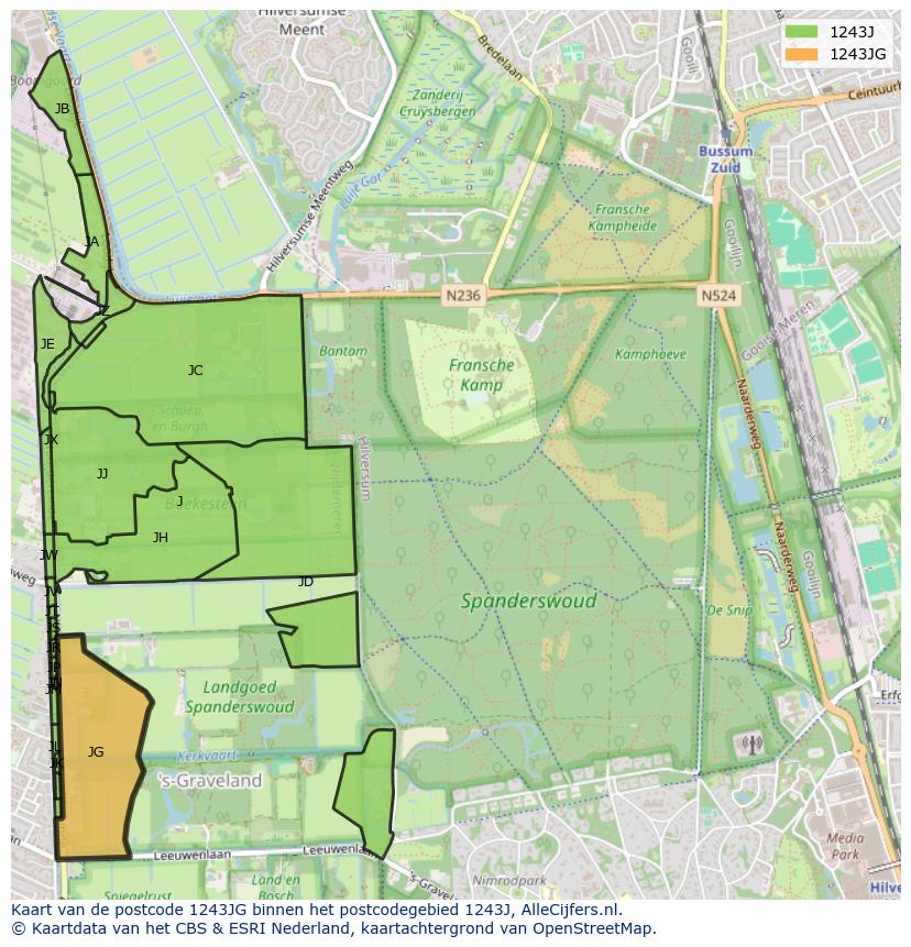 Afbeelding van het postcodegebied 1243 JG op de kaart.