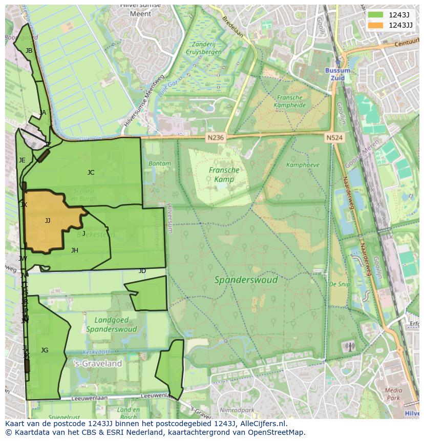 Afbeelding van het postcodegebied 1243 JJ op de kaart.