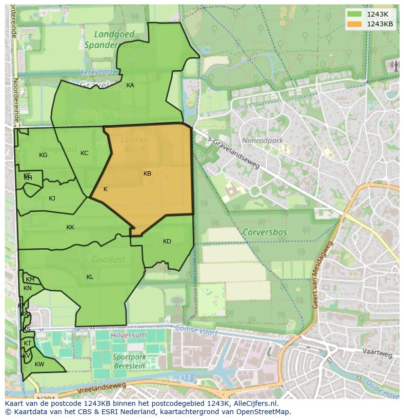 Afbeelding van het postcodegebied 1243 KB op de kaart.
