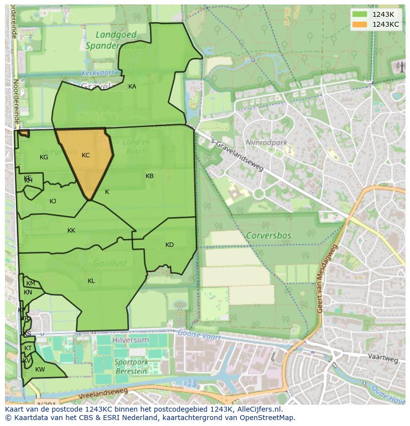 Afbeelding van het postcodegebied 1243 KC op de kaart.