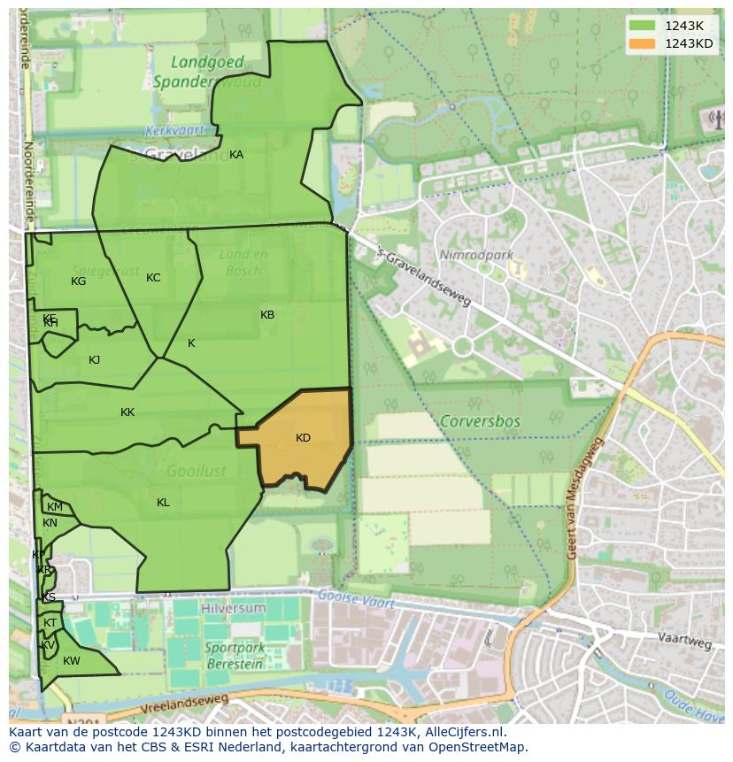 Afbeelding van het postcodegebied 1243 KD op de kaart.