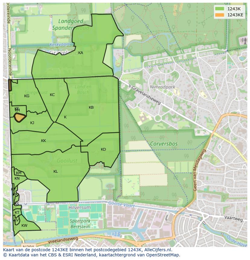 Afbeelding van het postcodegebied 1243 KE op de kaart.