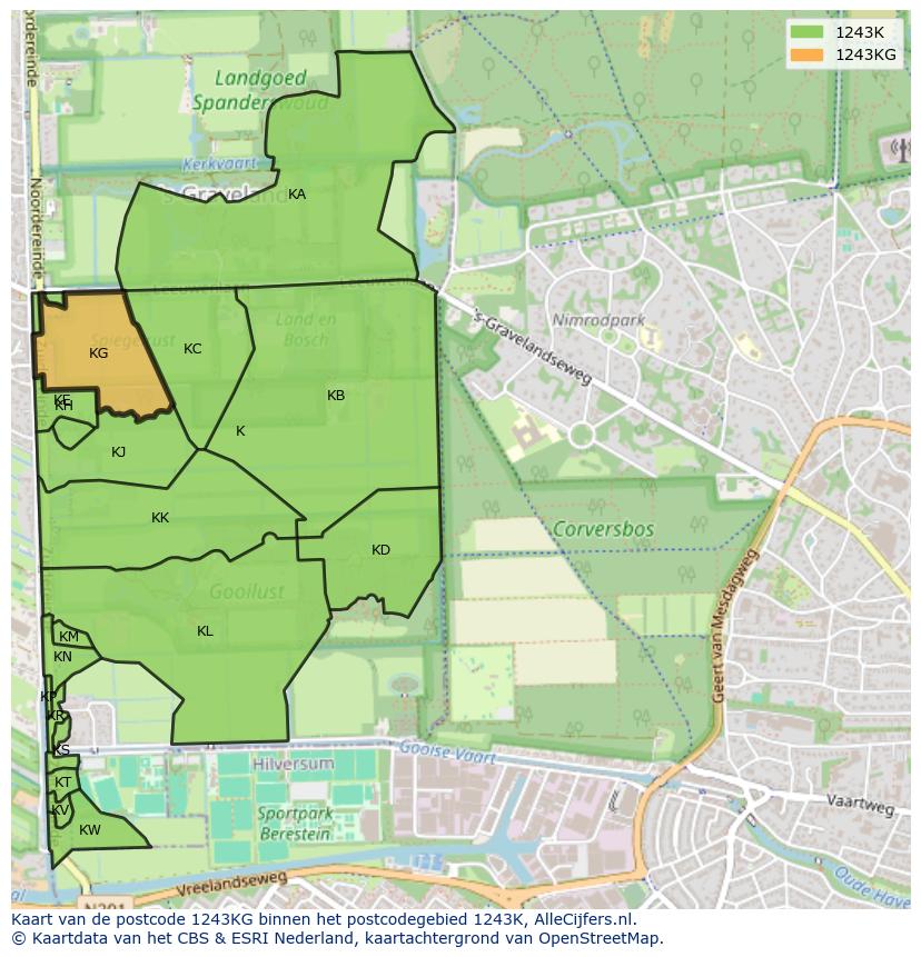 Afbeelding van het postcodegebied 1243 KG op de kaart.