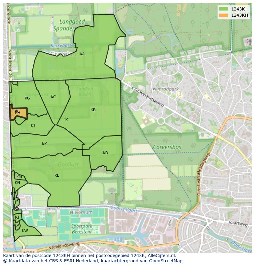 Afbeelding van het postcodegebied 1243 KH op de kaart.