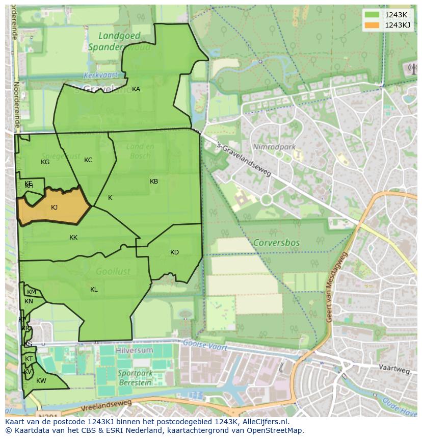 Afbeelding van het postcodegebied 1243 KJ op de kaart.