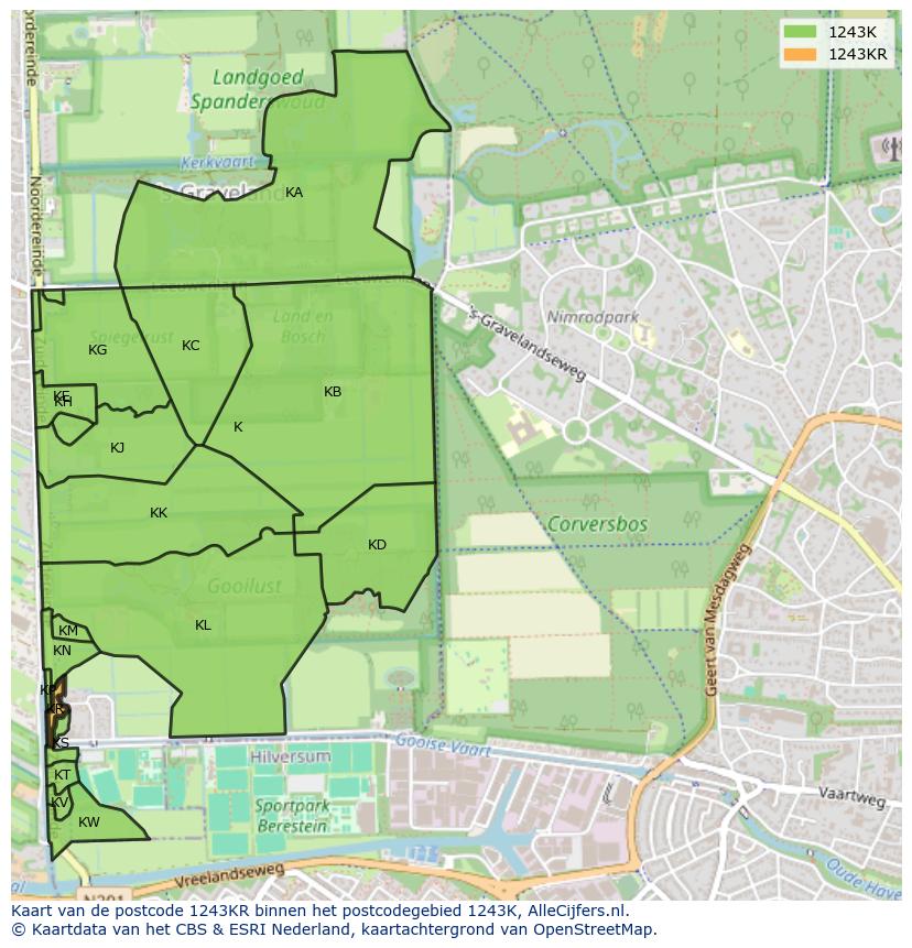 Afbeelding van het postcodegebied 1243 KR op de kaart.