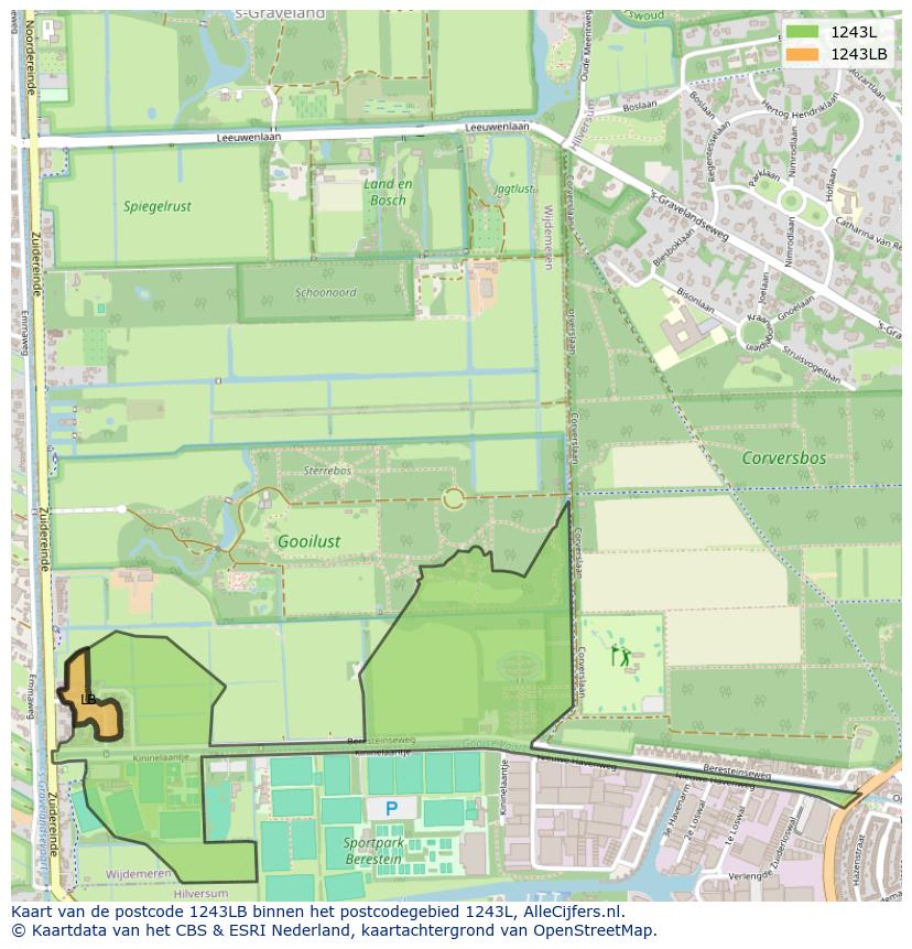 Afbeelding van het postcodegebied 1243 LB op de kaart.