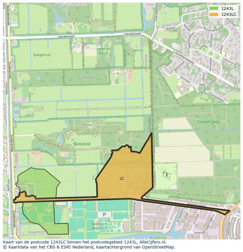 Afbeelding van het postcodegebied 1243 LC op de kaart.