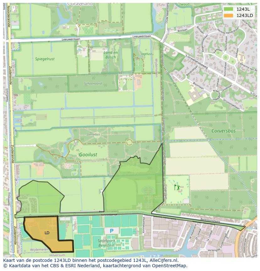 Afbeelding van het postcodegebied 1243 LD op de kaart.