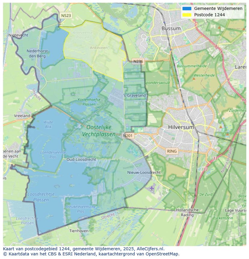 Afbeelding van het postcodegebied 1244 op de kaart.