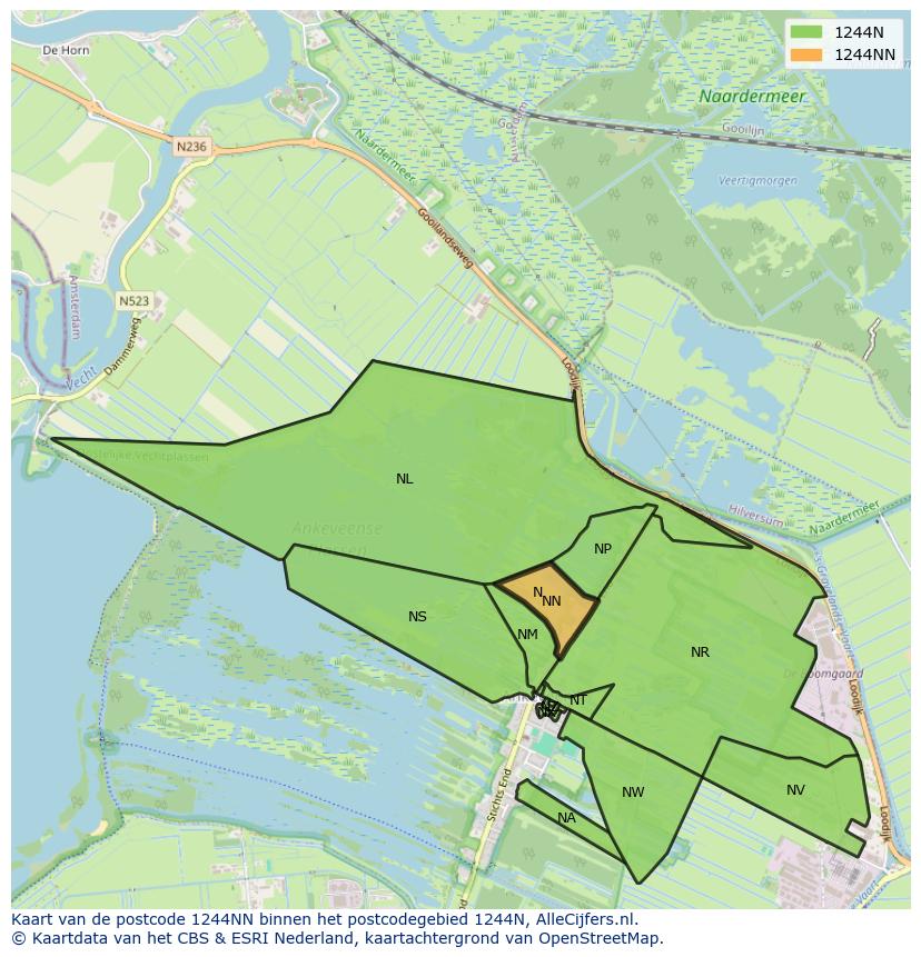 Afbeelding van het postcodegebied 1244 NN op de kaart.