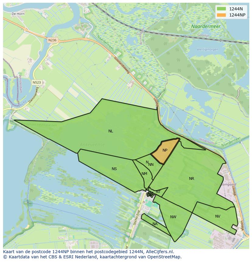 Afbeelding van het postcodegebied 1244 NP op de kaart.