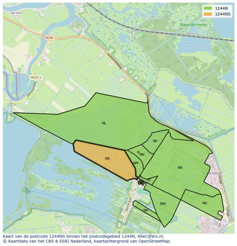 Afbeelding van het postcodegebied 1244 NS op de kaart.