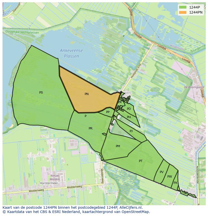 Afbeelding van het postcodegebied 1244 PN op de kaart.