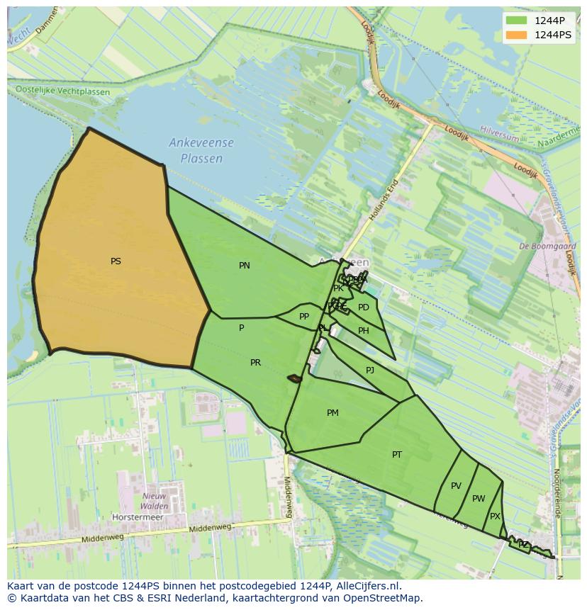 Afbeelding van het postcodegebied 1244 PS op de kaart.