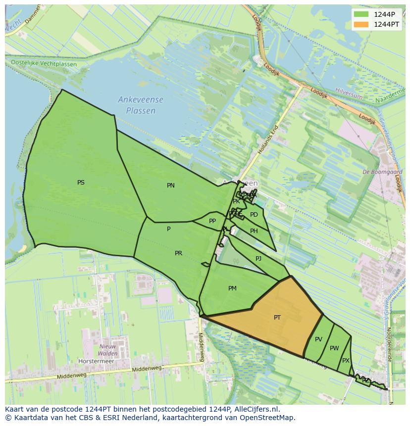 Afbeelding van het postcodegebied 1244 PT op de kaart.