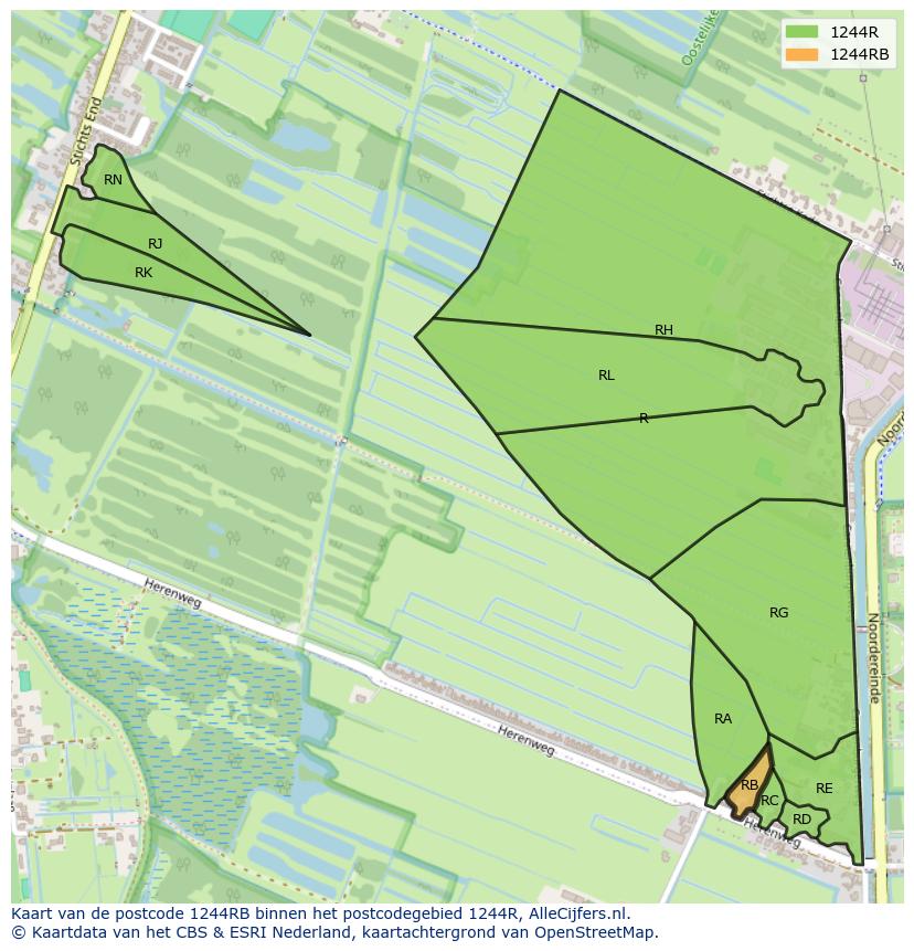 Afbeelding van het postcodegebied 1244 RB op de kaart.