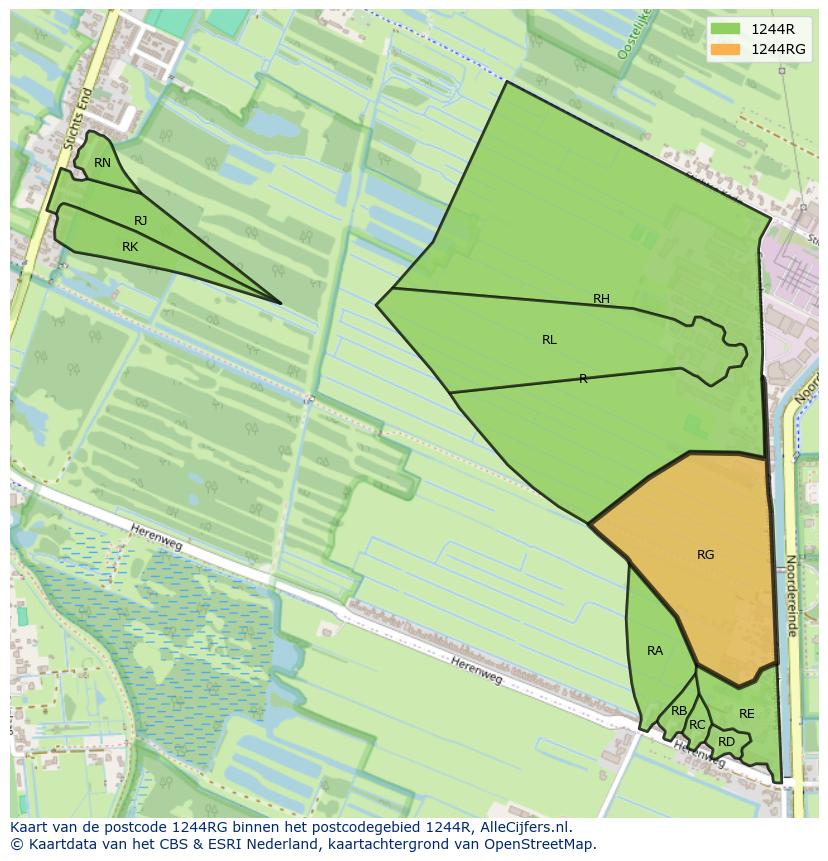Afbeelding van het postcodegebied 1244 RG op de kaart.