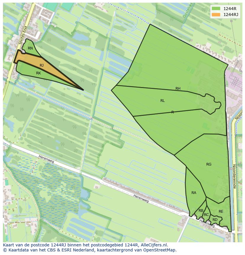 Afbeelding van het postcodegebied 1244 RJ op de kaart.