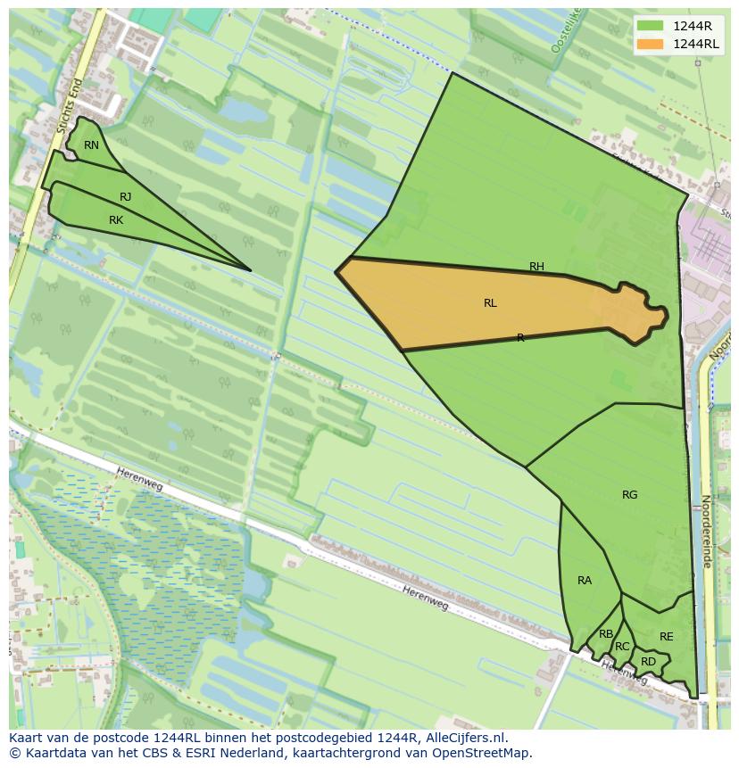 Afbeelding van het postcodegebied 1244 RL op de kaart.