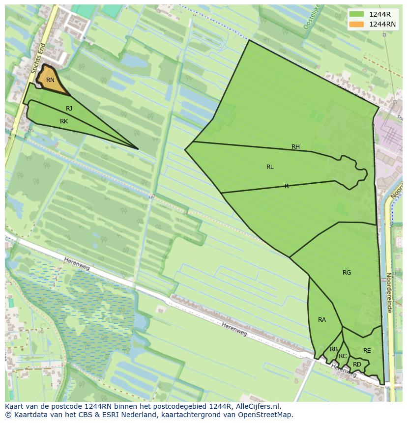 Afbeelding van het postcodegebied 1244 RN op de kaart.