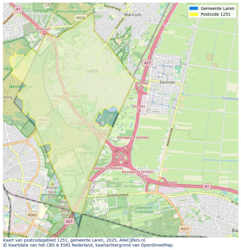 Afbeelding van het postcodegebied 1251 op de kaart.