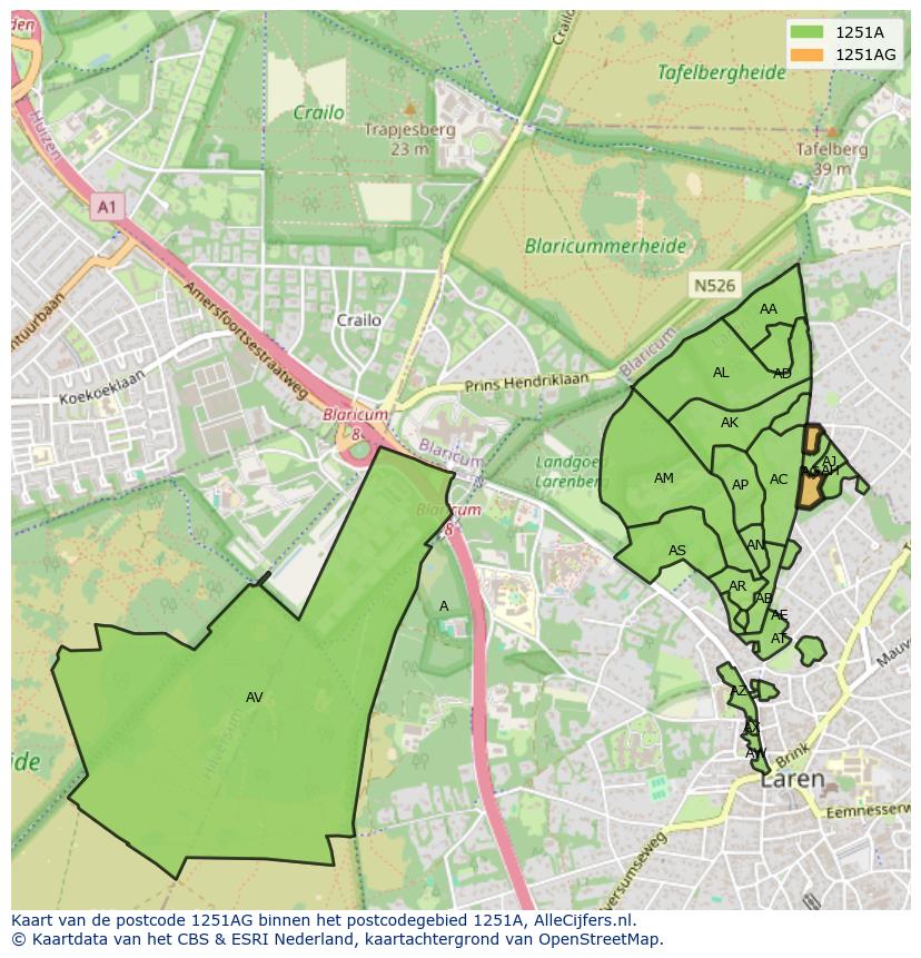 Afbeelding van het postcodegebied 1251 AG op de kaart.