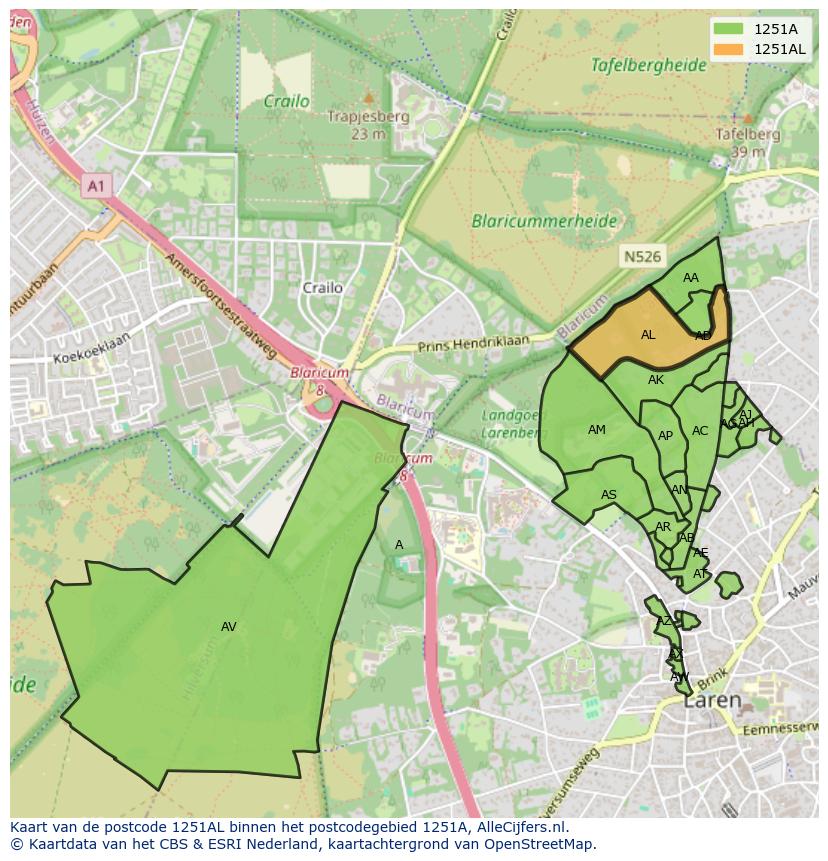 Afbeelding van het postcodegebied 1251 AL op de kaart.
