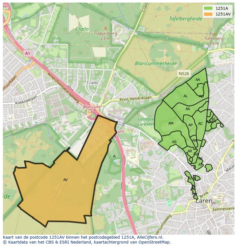 Afbeelding van het postcodegebied 1251 AV op de kaart.