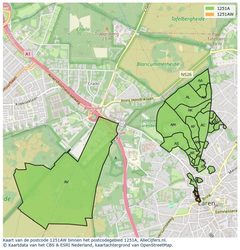 Afbeelding van het postcodegebied 1251 AW op de kaart.