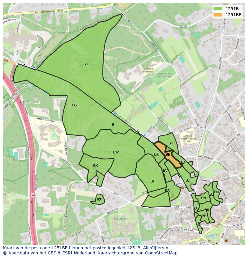 Afbeelding van het postcodegebied 1251 BE op de kaart.