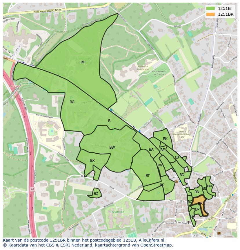 Afbeelding van het postcodegebied 1251 BR op de kaart.