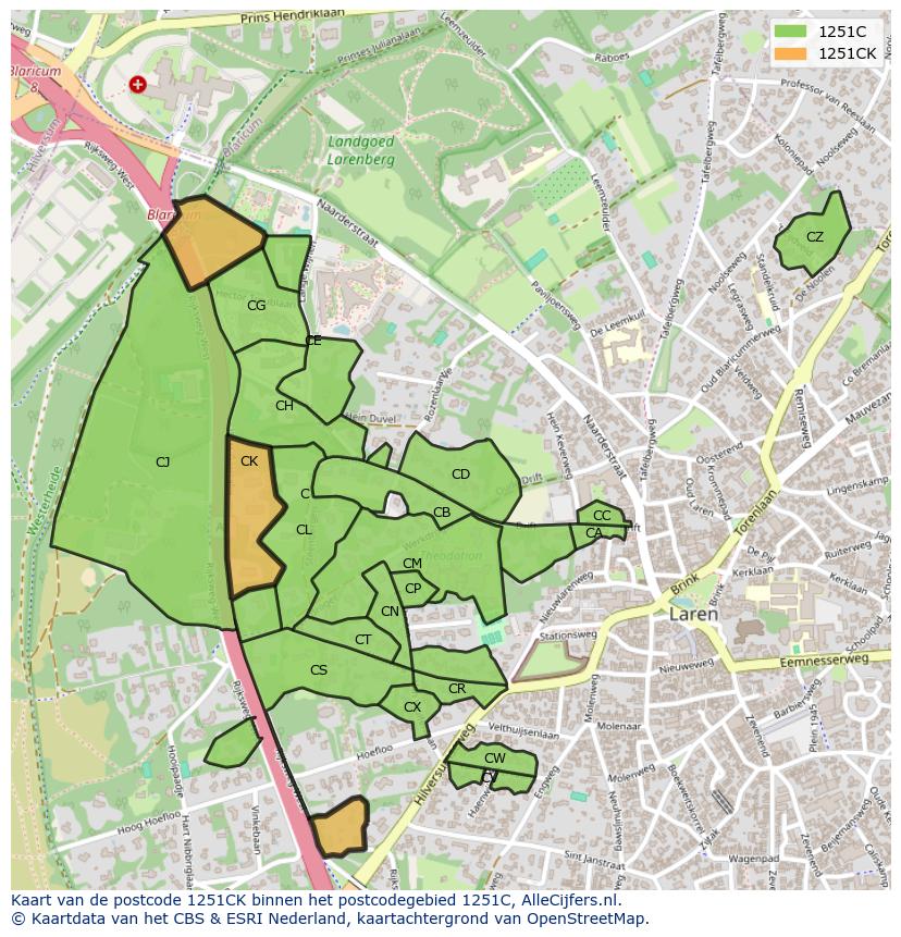 Afbeelding van het postcodegebied 1251 CK op de kaart.