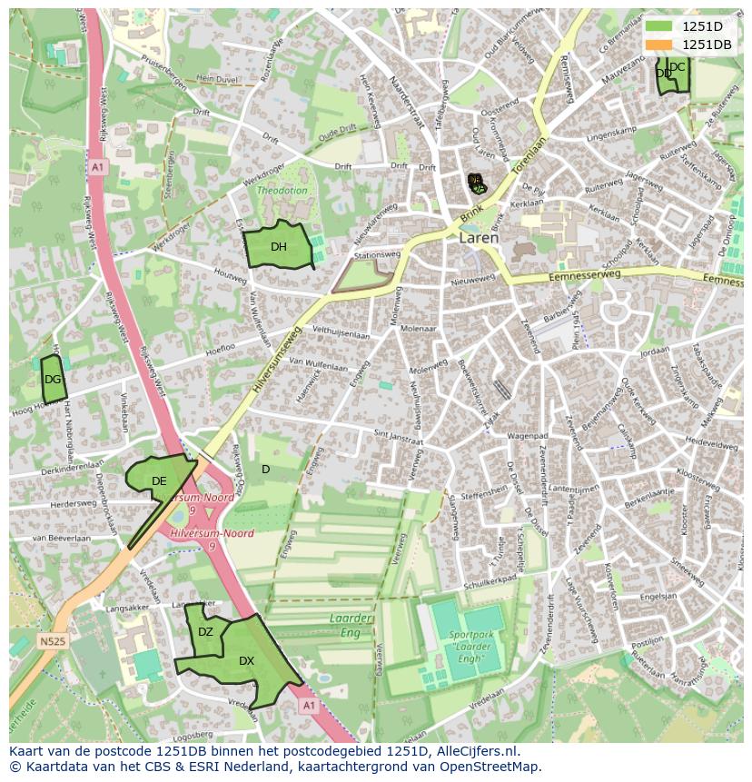 Afbeelding van het postcodegebied 1251 DB op de kaart.