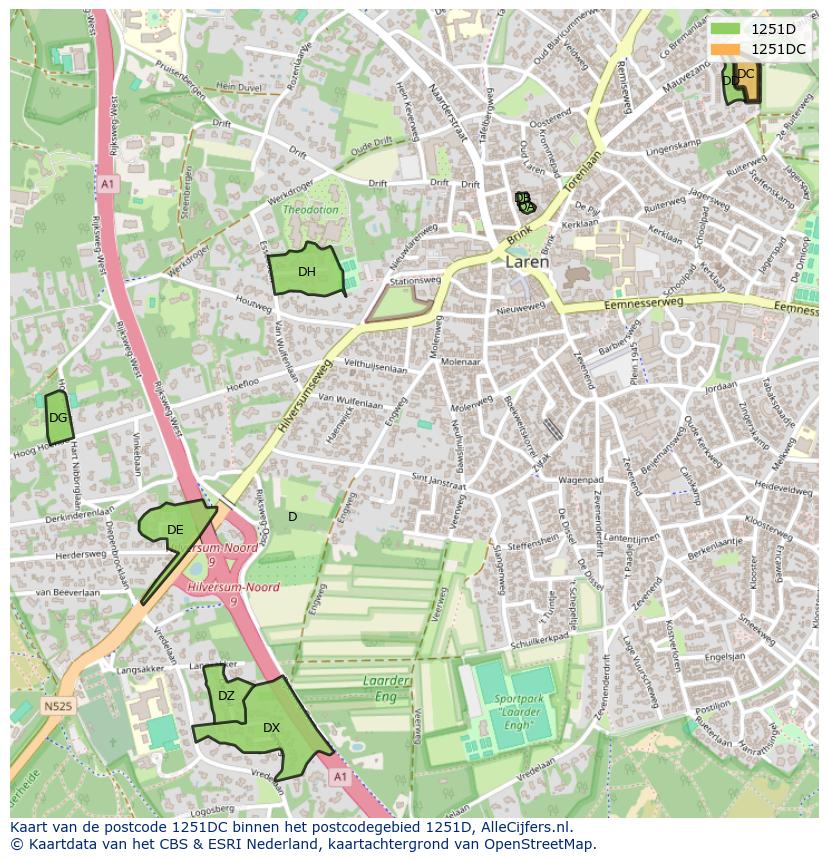 Afbeelding van het postcodegebied 1251 DC op de kaart.