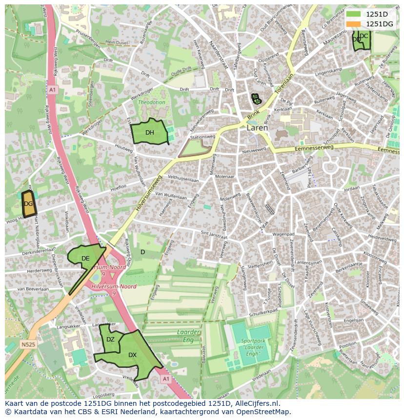 Afbeelding van het postcodegebied 1251 DG op de kaart.