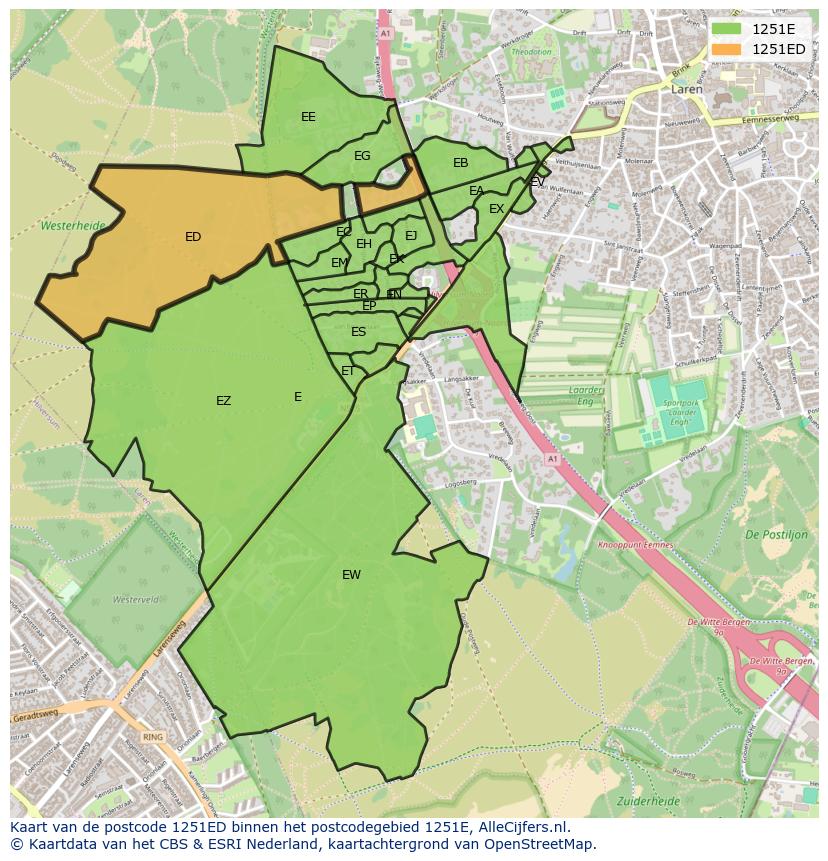 Afbeelding van het postcodegebied 1251 ED op de kaart.