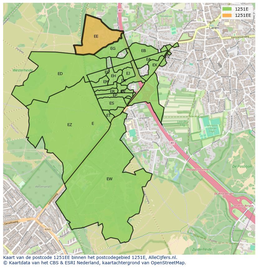 Afbeelding van het postcodegebied 1251 EE op de kaart.